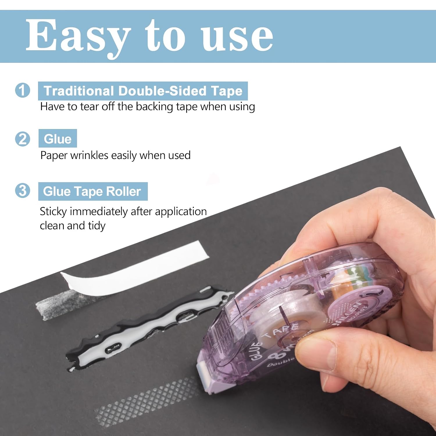 Detalle 2 de HUIRUSO 12-Pack Double-Sided Tape Roller for Crafts, 4 Colors