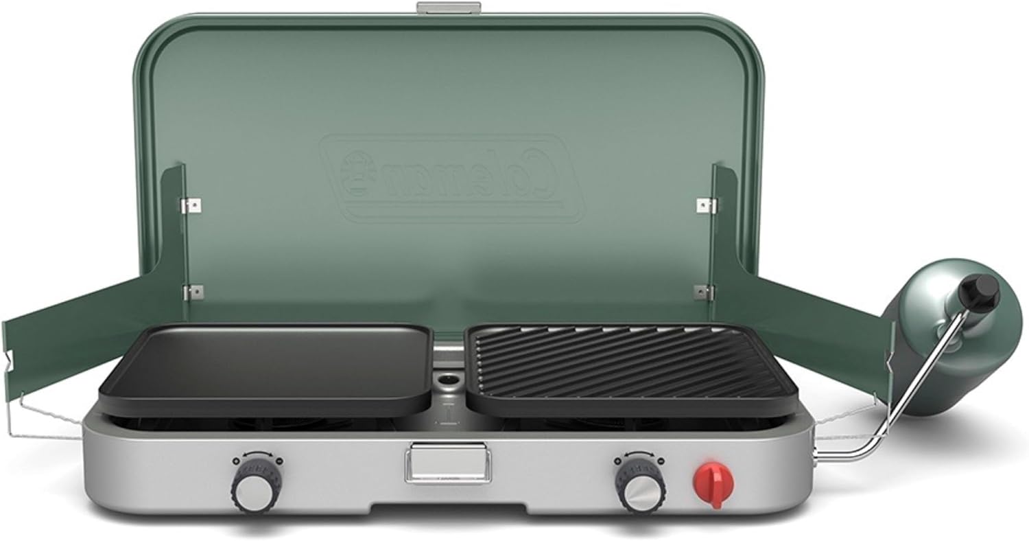 Coleman Cascade 3-in-1 Outdoor Camp Stove with Cast-Iron Grill & Griddle Accessories (24,000 BTUs)