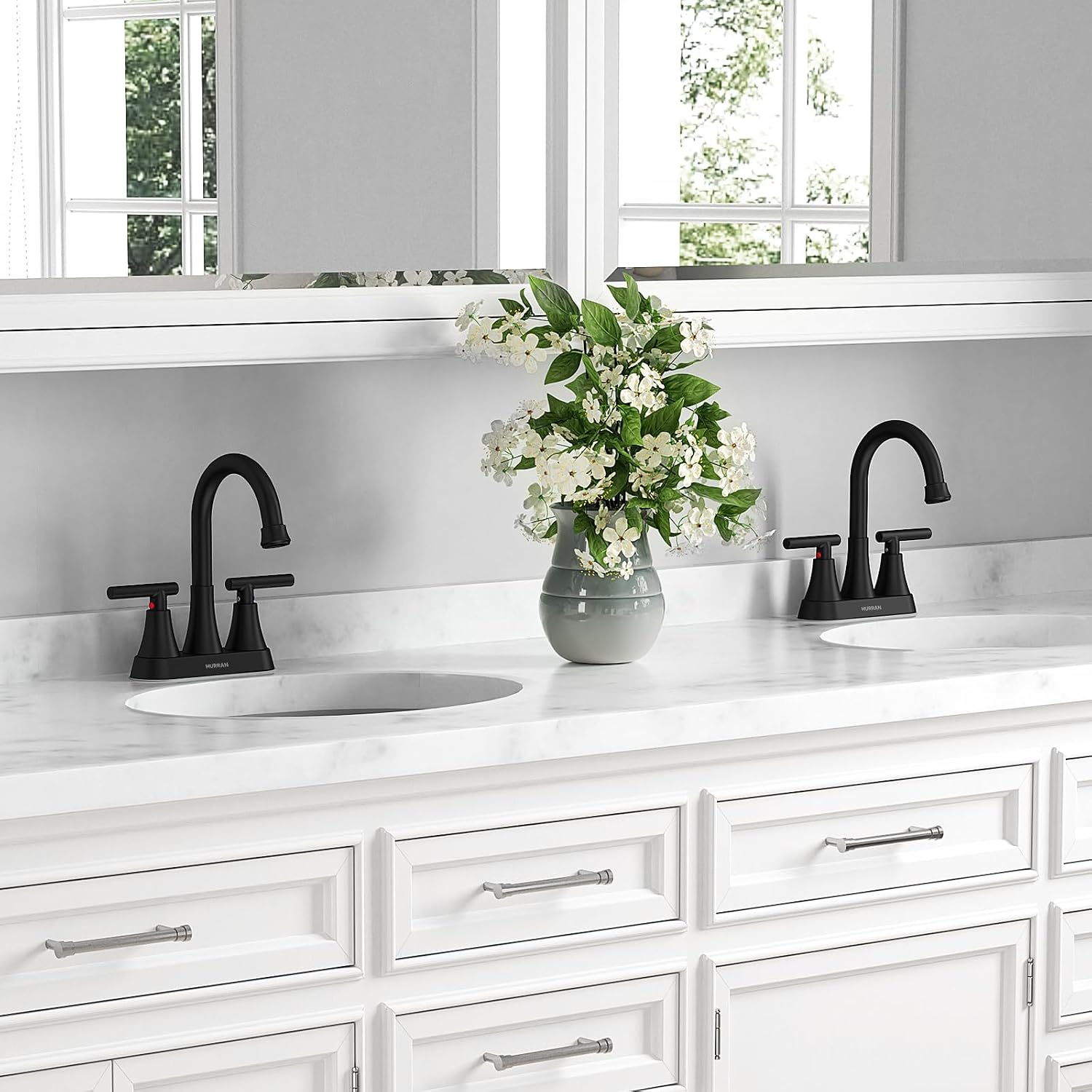 Thumbnail 6 de Hurran 4-Inch Centerset Matte Black Bathroom Faucet (3-Hole Sink) with Pop-Up Drain and Supply Hoses
