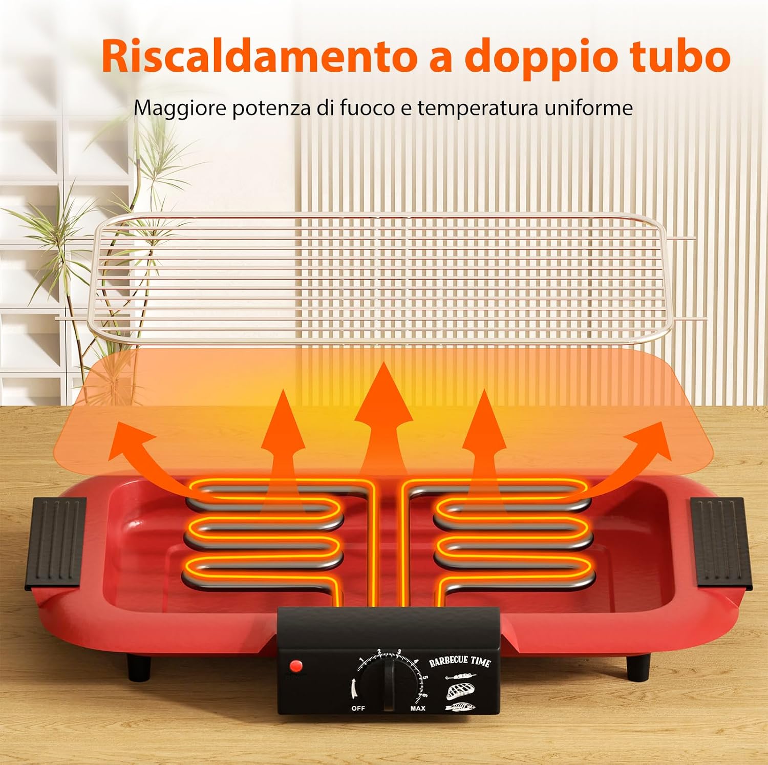 Detalle de Barbecue elettrico 2000 W con griglia portatile antiaderente, senza fumo – rosso D
