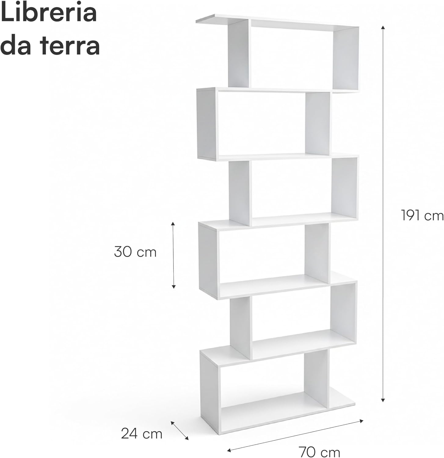 Thumbnail 2 de Baroni Home Libreria a zig zag moderna verticale 24x70x191 cm, 6 ripiani (bianco)