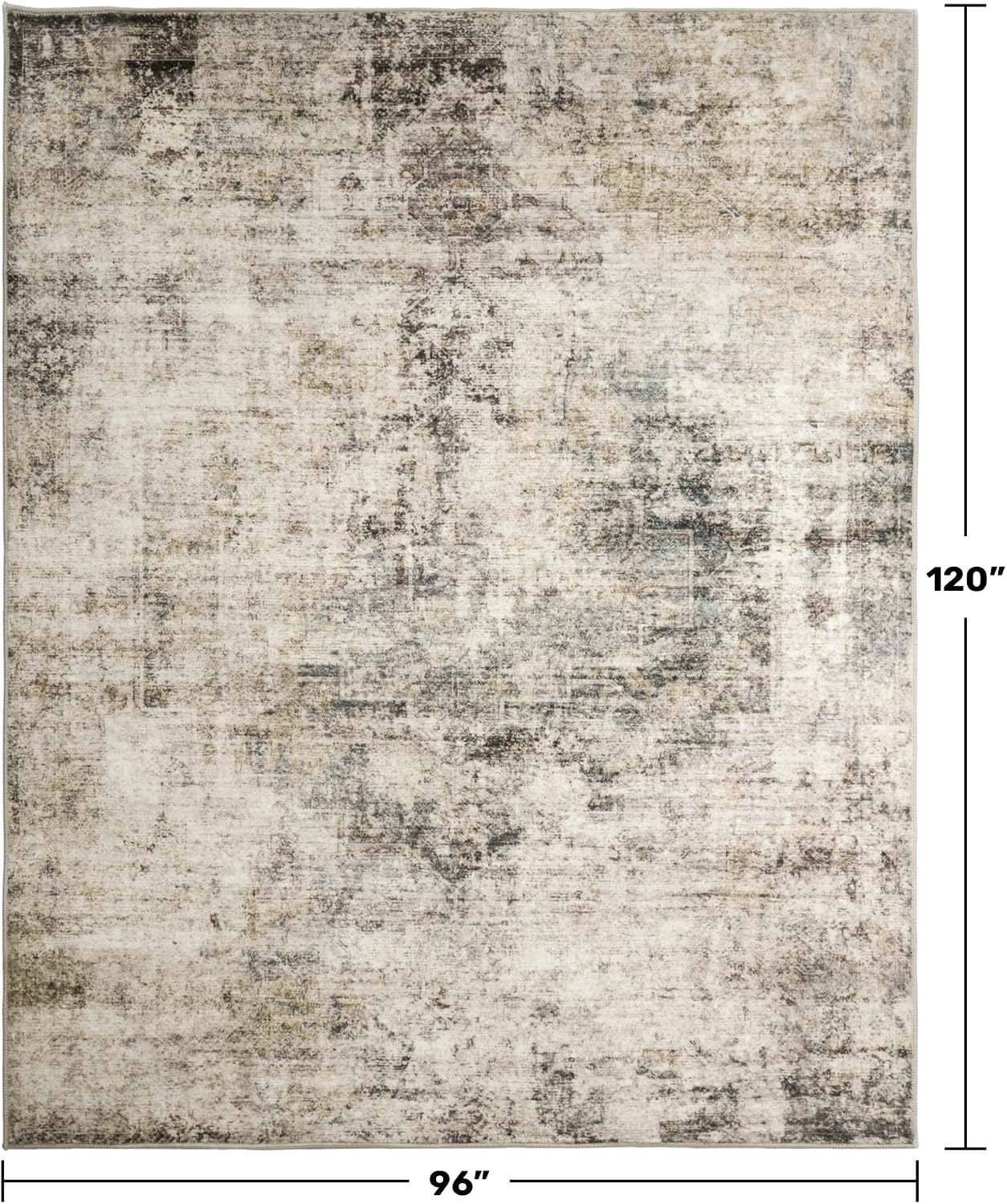 Detalle 2 de Washable 8x10 Area Rug (Taupe Brown) — Ultra-Soft Vintage Distressed Farmhouse Carpet with Non-Slip Backing