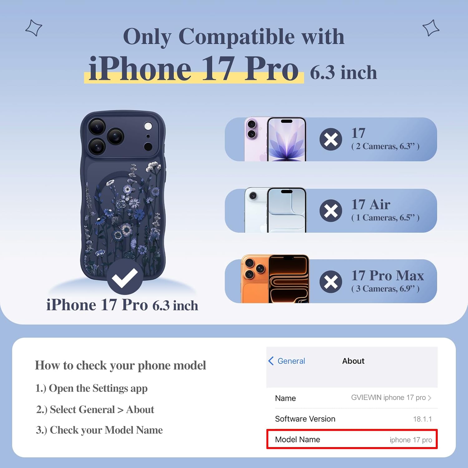 Thumbnail 1 de GVIEWIN iPhone 17 Pro MagSafe Case (6.3-inch) – Curly Wave Edge Floral Translucent Shockproof Cover