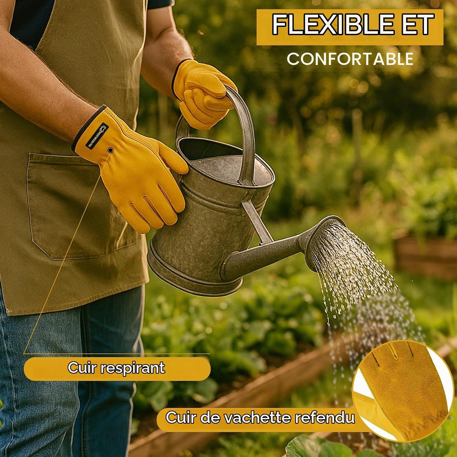 Detalle 2 de WESTWOOD FOX RM9 tuinhandschoenen van rundleer, doornbestendig, maat M