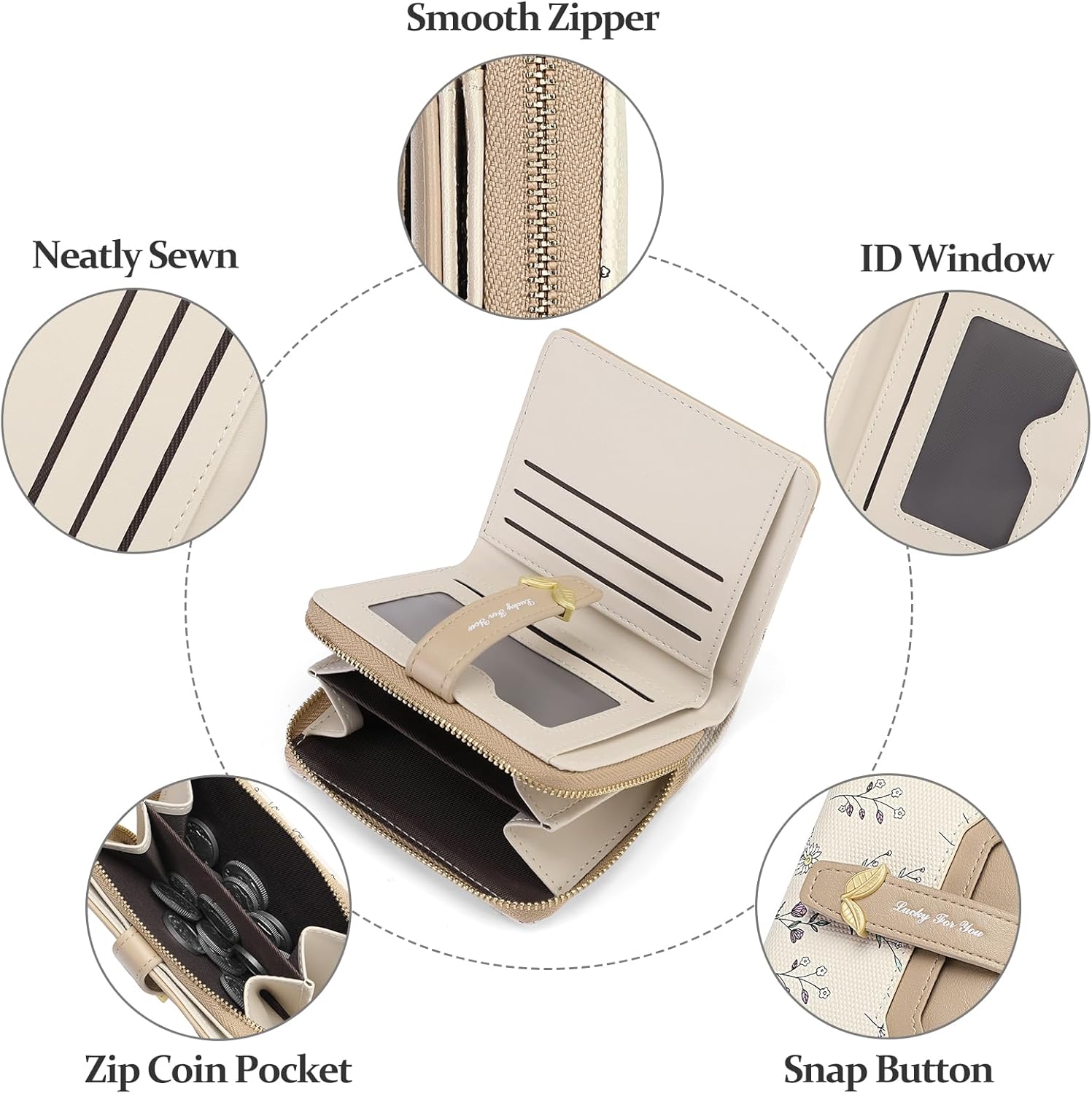 Detalle de GAEKEAO Purses for Women: Small Leather Bifold with RFID Blocking, Zipper Pocket and ID Window