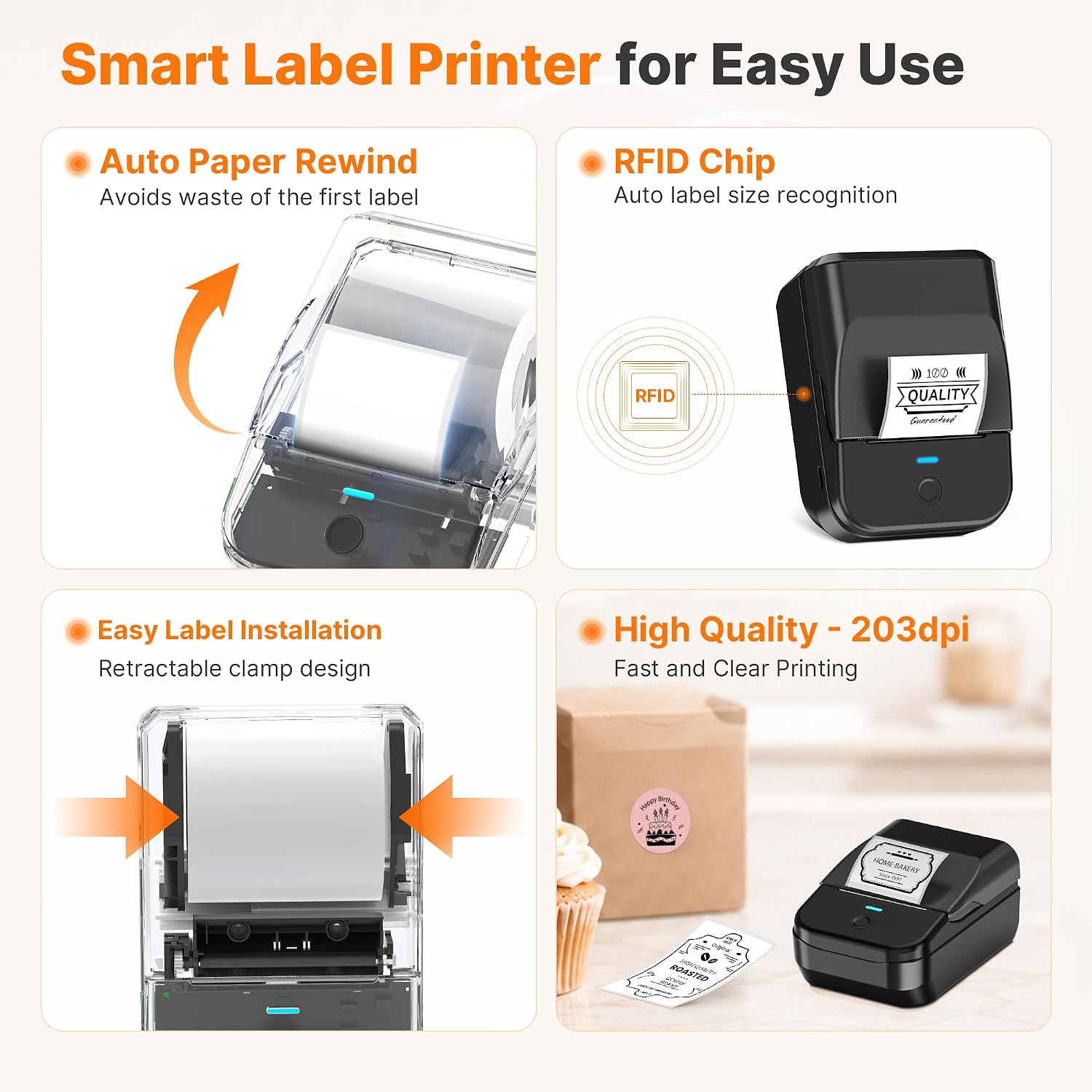 Detalle de TYPONOS PM240 Bluetooth Thermal Label Maker, 203 DPI, 3 Label Rolls