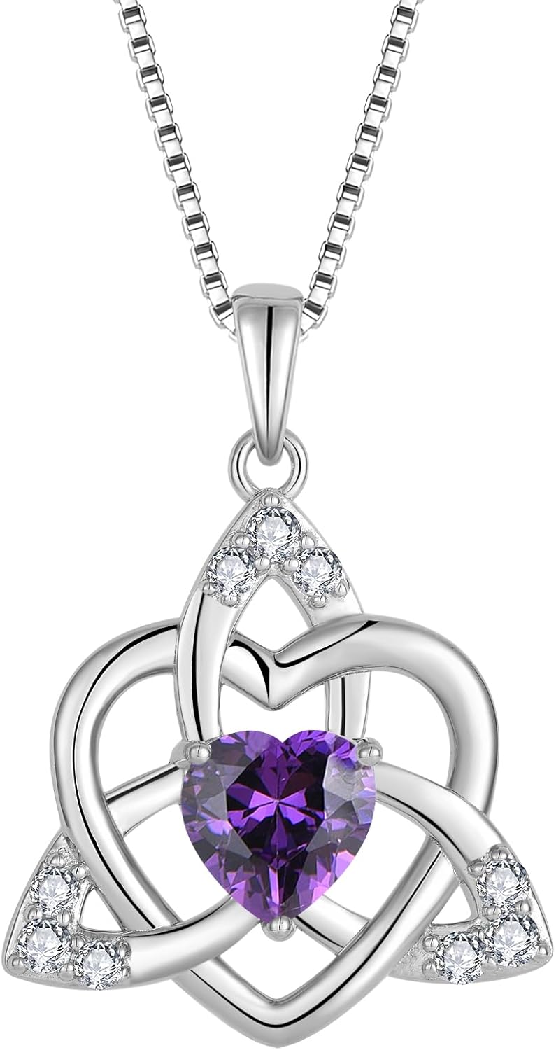 Thumbnail 6 de FJ Herz „Keltischer Knoten“ Kette mit Geburtsstein-Anhänger aus 925 Sterling Silber für Damen