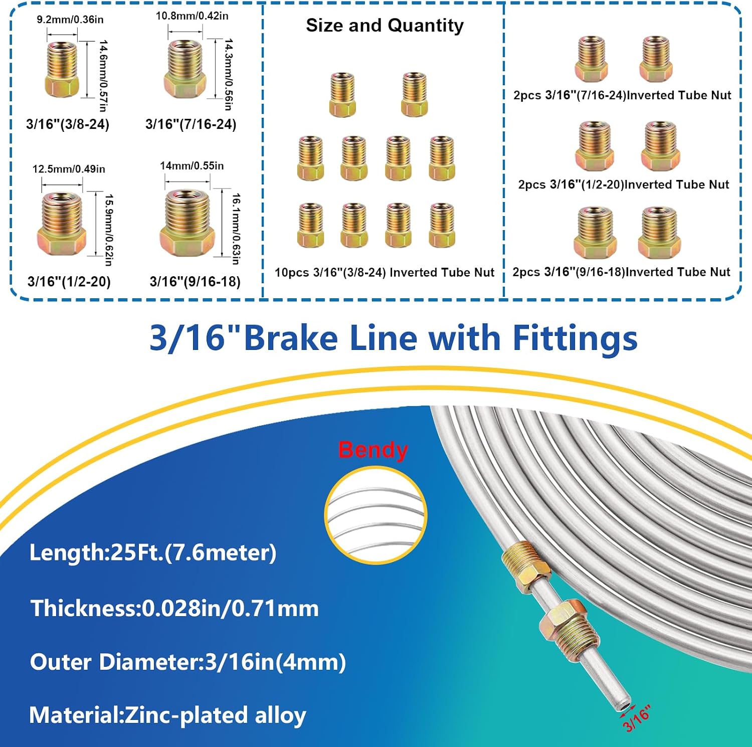Detalle 2 de smseace 26Pack 3/16 Brake Line Kit