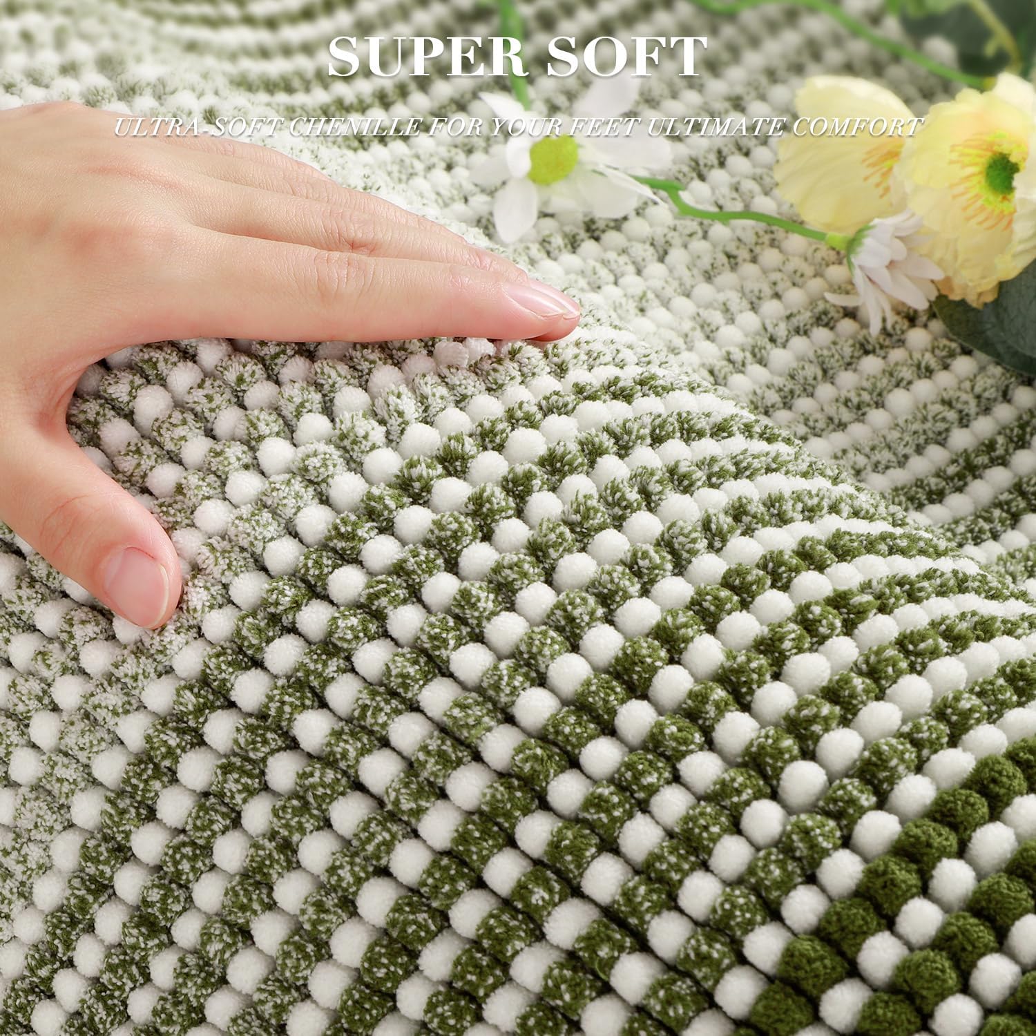 Thumbnail 1 de BSICPRO 2-Piece Chenille Bath Mat Set (Sage) with Non-Slip Backing