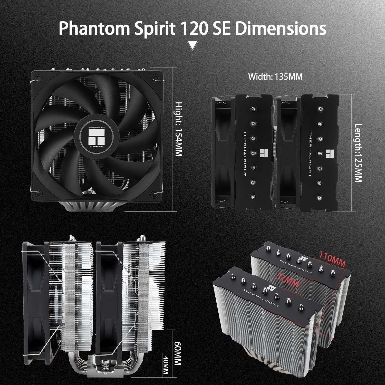 Detalle de Thermalright Phantom Spirit 120 SE air CPU cooler with AGHP 4.0, dual 120mm TL-C12B V2 PWM fans