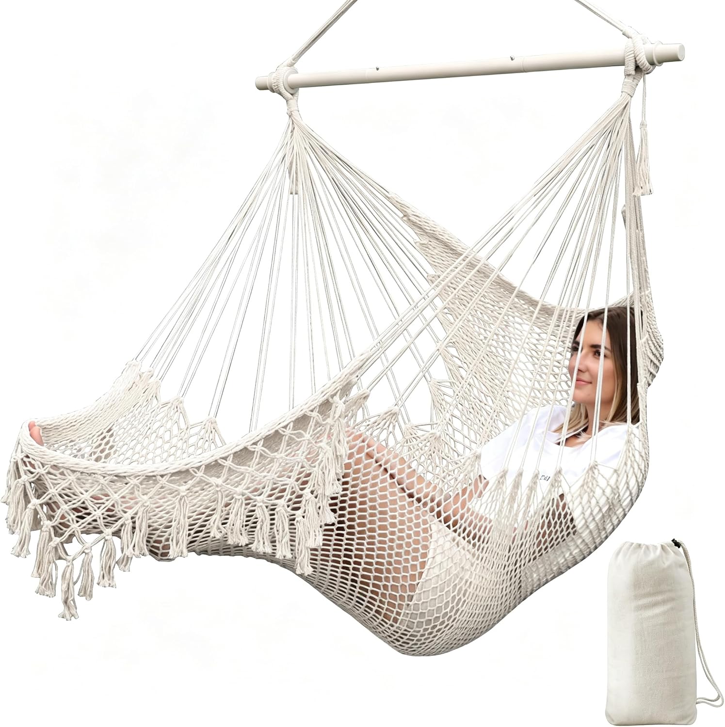 Detalle de Chihee Cotton Hammock Chair with Woven Mesh, Collapsible Metal Spreader Bar