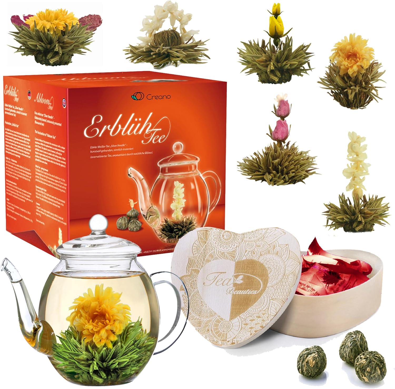 Detalle de Creano Set Regalo de Flores de Té en Caja Corazón 💖