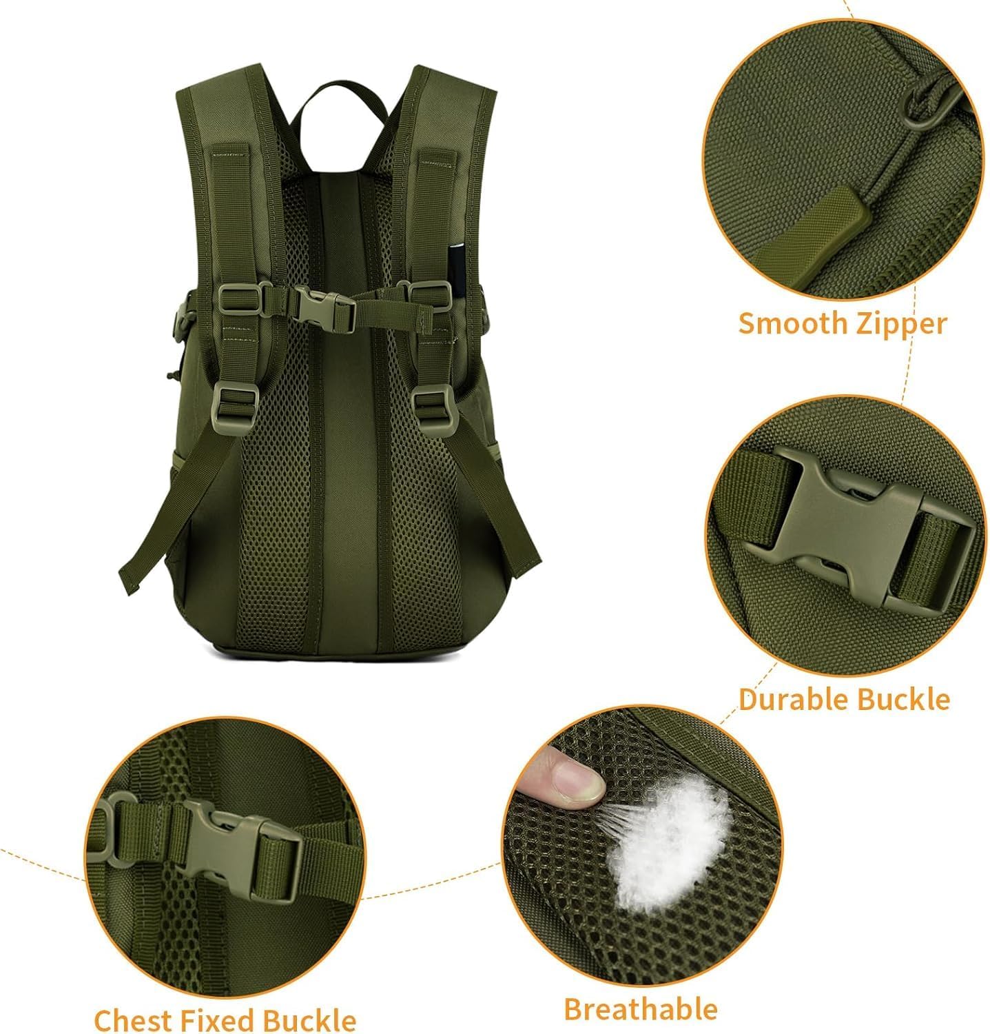 Detalle de HUNTVP Small Backpack 10L/20L/30L: Compact Tactical Rucksack for Everyday Adventures