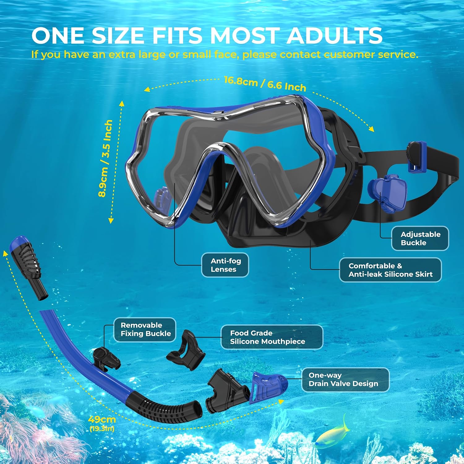 Detalle de G2RISE SN02 Snorkel Set Adults — Dry Top, Breath Easy Airflow Tech (2-Pack)