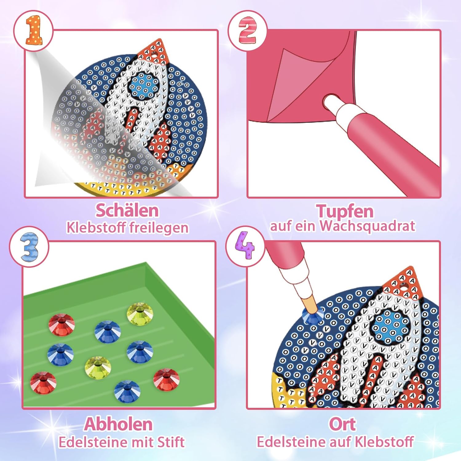 Thumbnail 2 de Bastelset für Mädchen (6–12 Jahre): 5D-Diamantmalerei zum Basteln von 5 Schlüsselanhängern