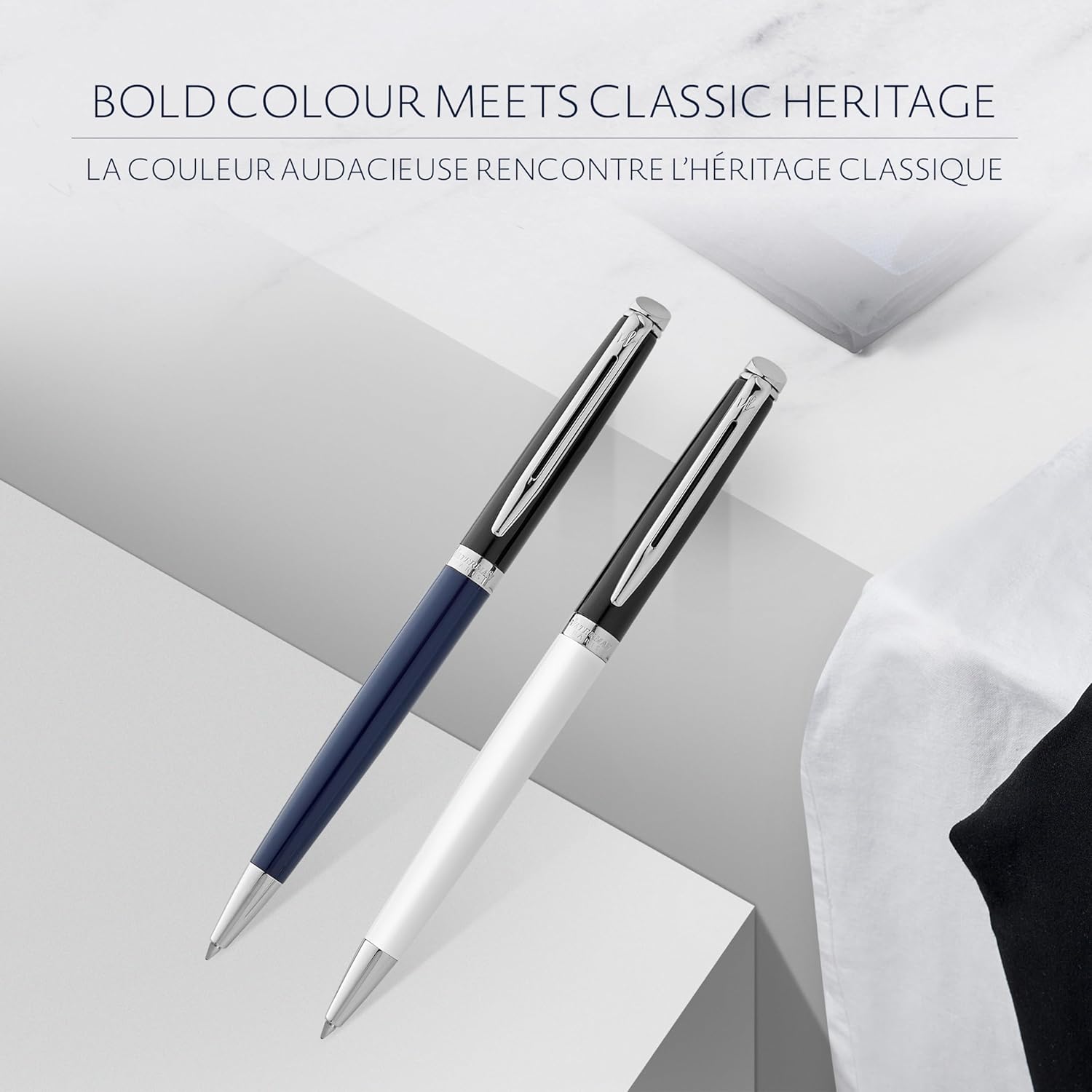 Thumbnail 1 de Waterman Hémisphère Stylo bille – laque noire et blanche, pointe moyenne, encre bleue, coffret cadeau