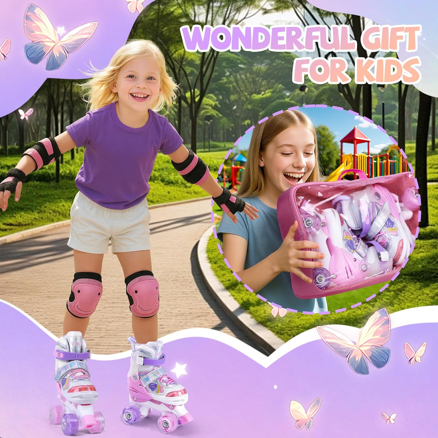 Detalle de HolaDream Adjustable Kids Roller Skates with Light Up Wheels and Safety Protection
