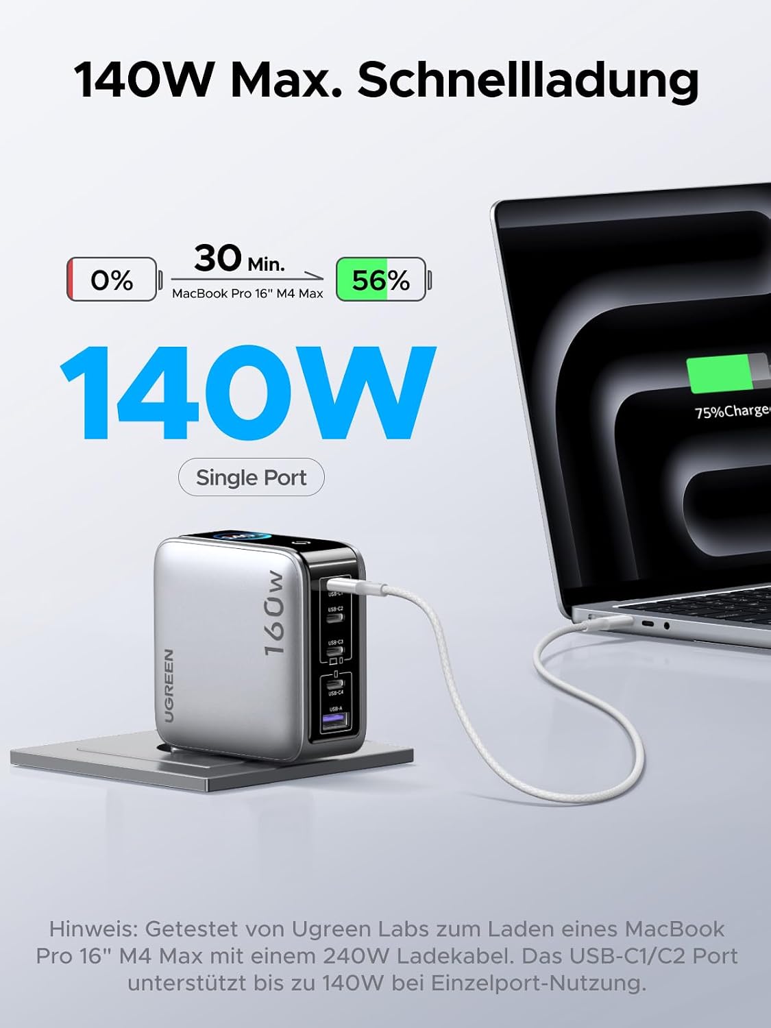 Thumbnail 3 de UGREEN Nexode Pro 160W USB C Ladegerät – 5-Port GaN mit Smart Display