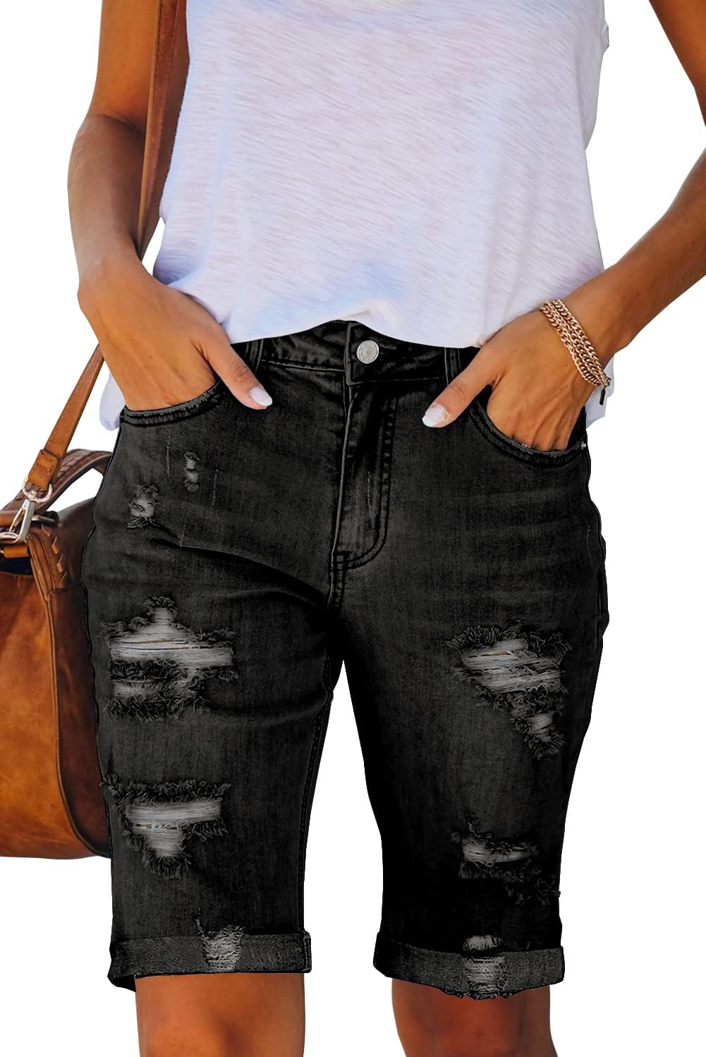Thumbnail 4 de Necooer Damen Sommer Denim Shorts – Loose Fit, Zerrissene Jeans mit aufgerolltem Saum (S, 09-Blau)