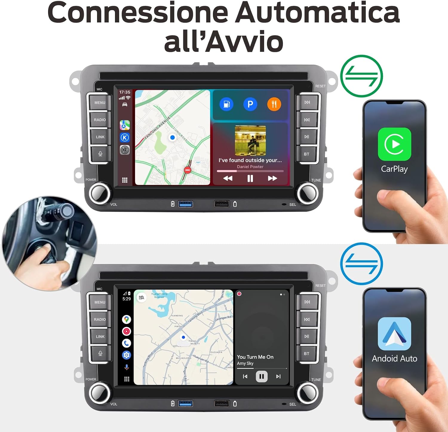 Thumbnail 2 de Autoradio Linux Avvio 5s per VW – Bluetooth/CarPlay/Android Auto Wireless, DSP 100W, integrazione OEM
