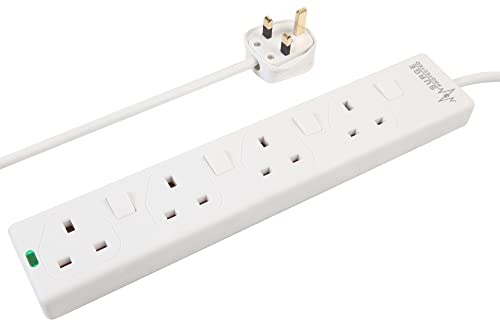 Detalle de PRO ELEC PELB1921 4 Way Individually Switched Surge Protected Extension Lead White, 5m
