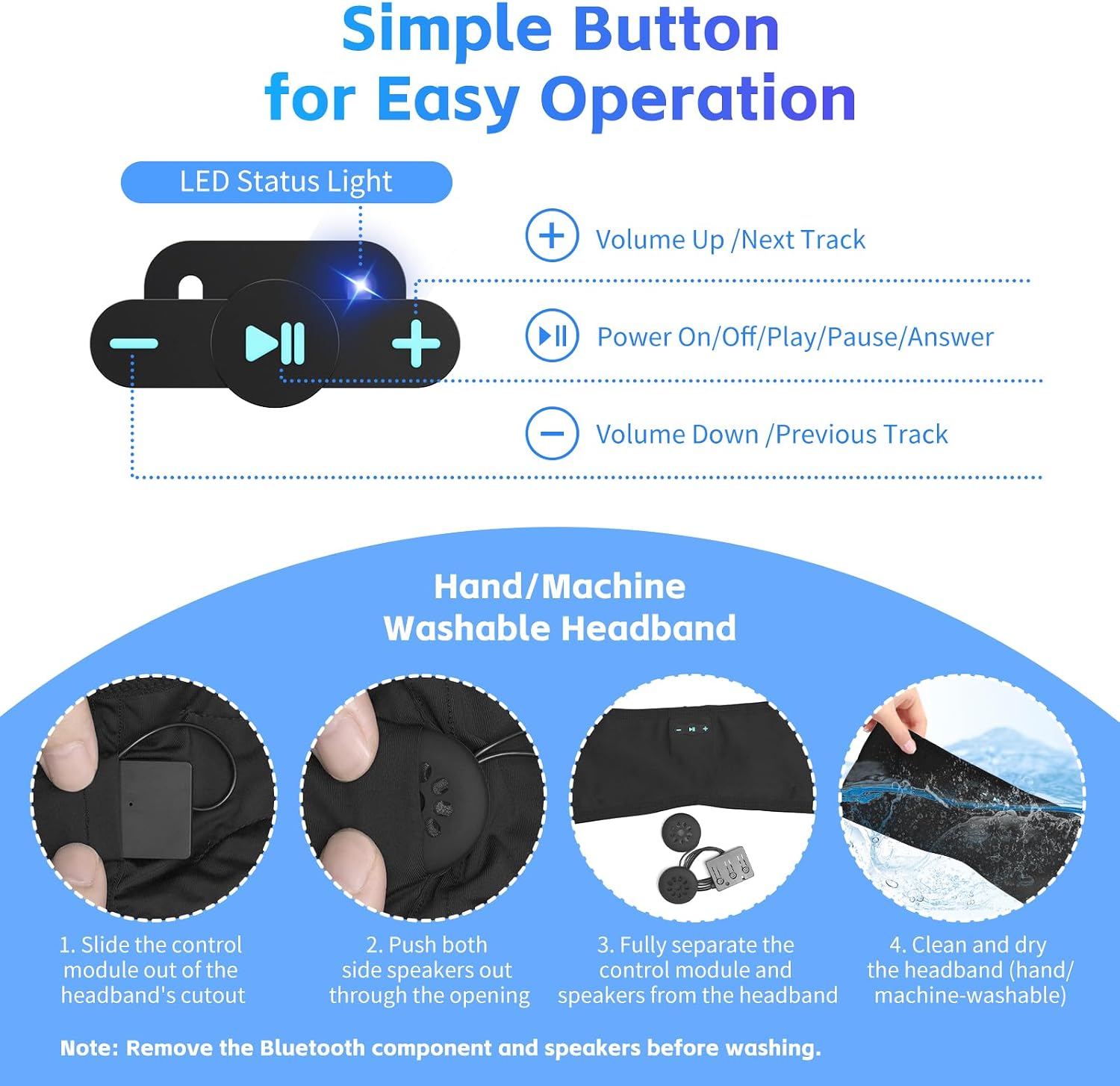 Thumbnail 6 de Sleep Headphones Bluetooth 6.0 Headband (3-in-1) — 20H Playtime, HD Stereo, Washable & Removable Speakers