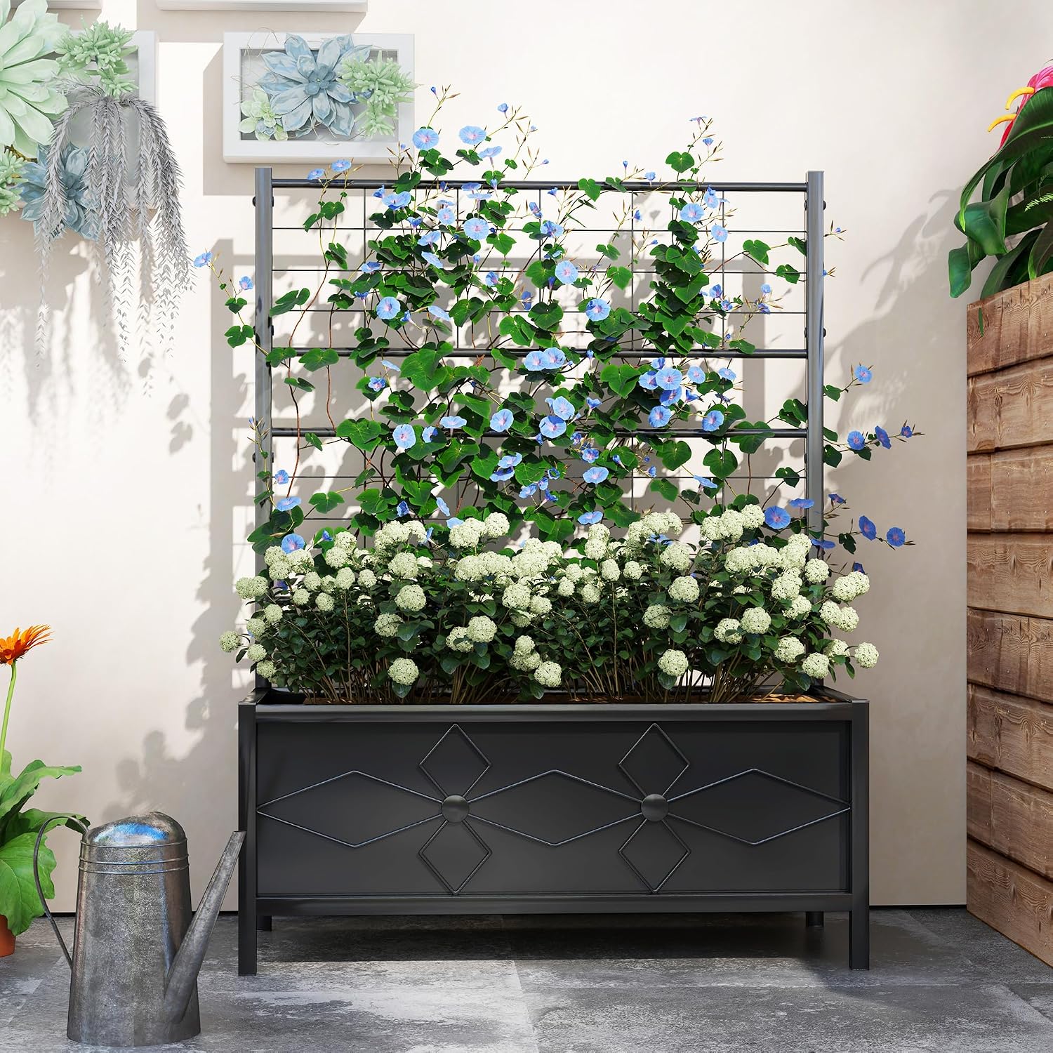 Thumbnail 6 de Outsunny 84H-145V00BK Raised Garden Bed with Trellis, Black Galvanised Steel