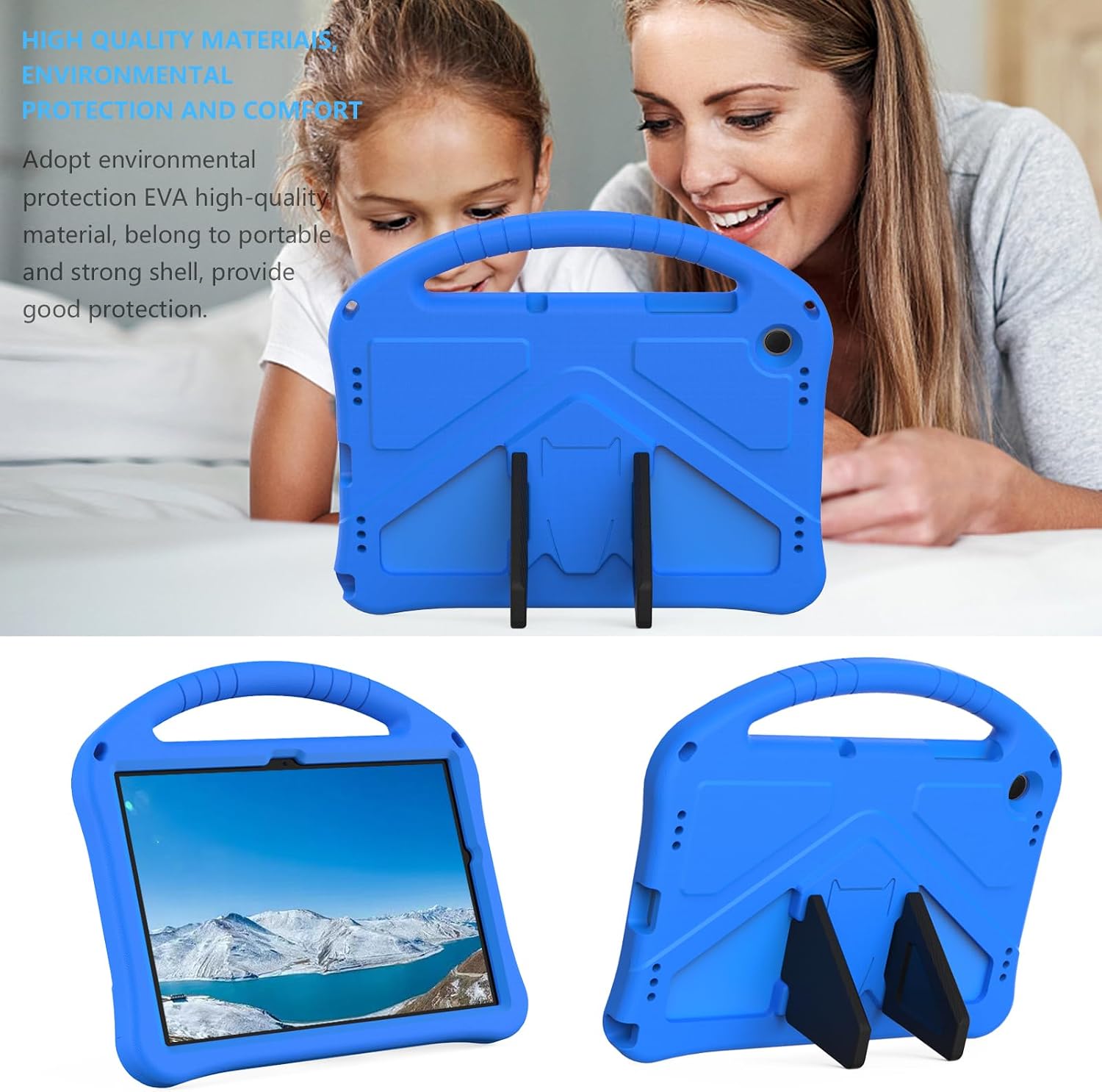 Detalle 2 de YRH Case for Galaxy Tab A9 Plus / Tab A11 Plus 11-inch, EVA Shockproof Cover with Stand Handle – Blue