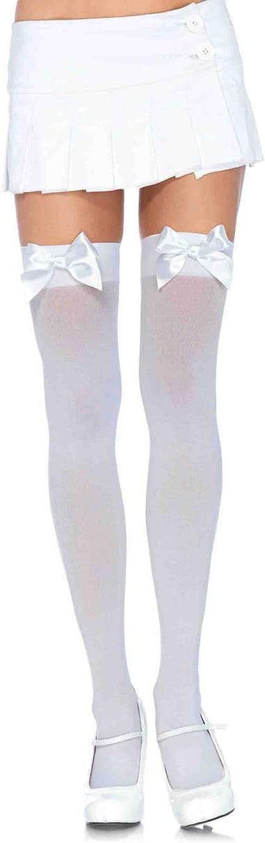 Detalle 1 de Leg Avenue Women's Satin Bow Accent Thigh Highs, Opaque Stockings