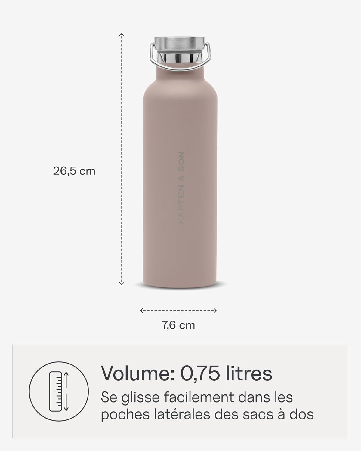 Detalle de Kapten & Son Gourde Rose en acier inoxydable 750 ml — isolation double paroi, anti-fuite et lavable au lave-vaisselle