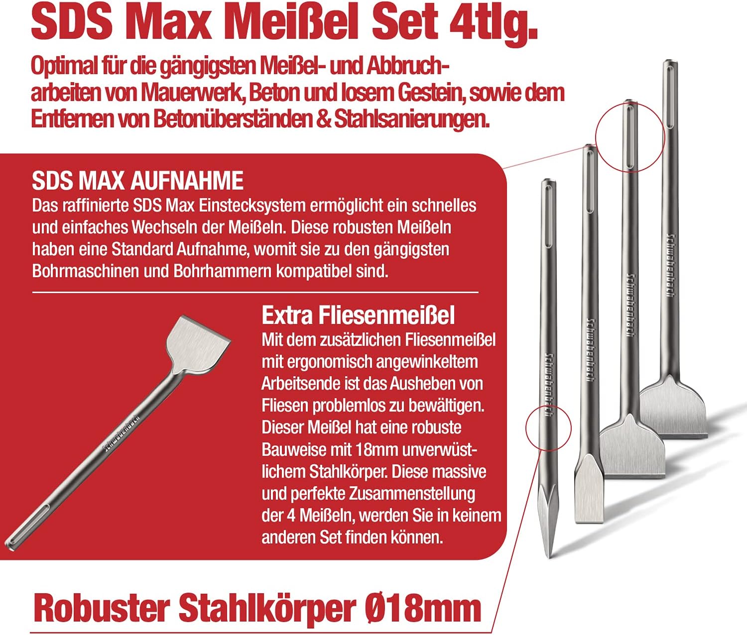 Thumbnail 5 de SCHWABENBACH Set Scalpelli SDS Max 400 mm 4 pezzi