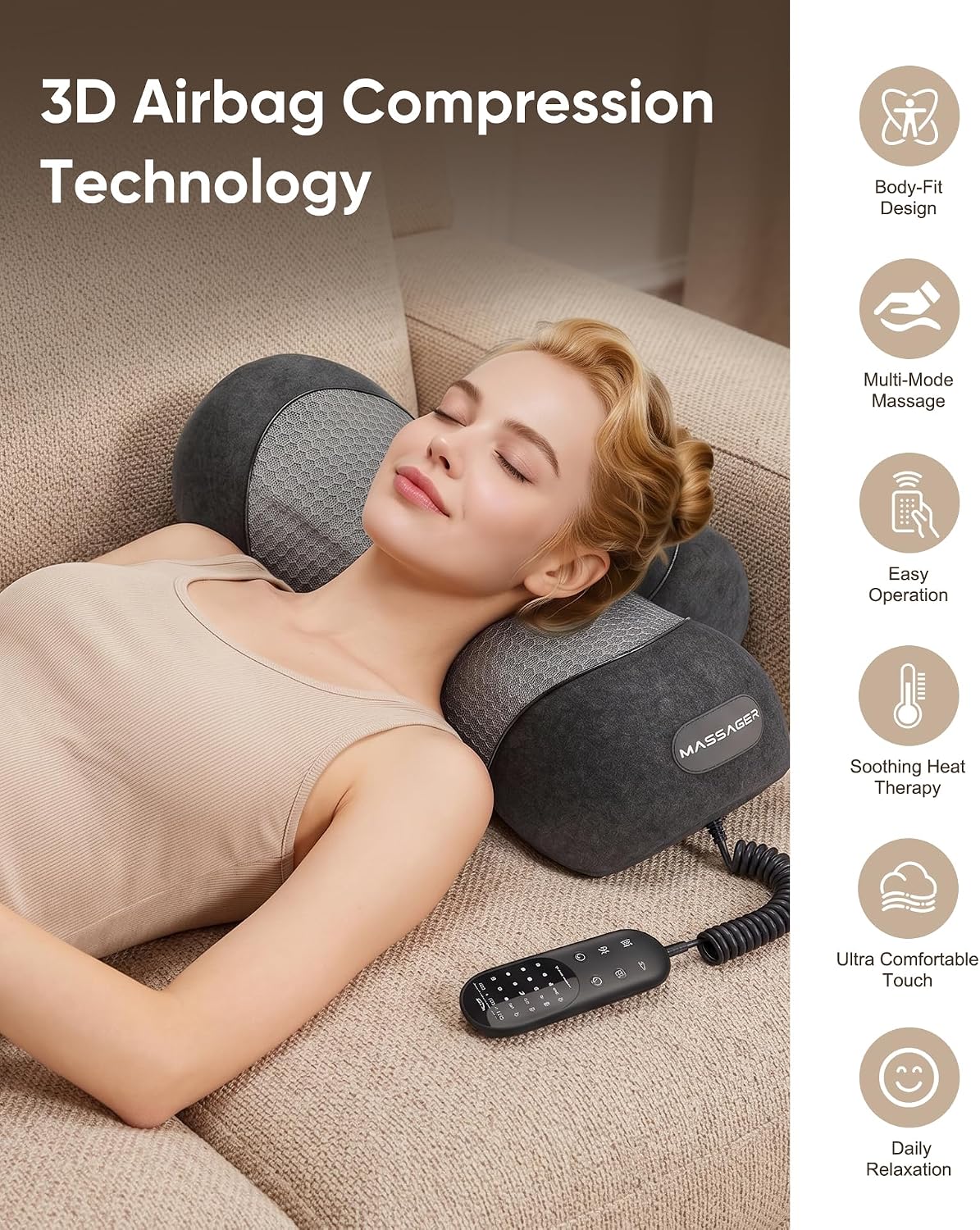 Detalle de Amkish Heated Neck Massager Pillow with Airbag Support, Massage Modes and Heat