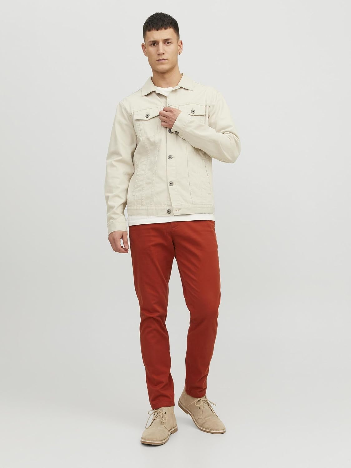 Detalle de JACK & JONES Jjimarco Jjbowie Sa Pantalones chinos beige para hombre 32W / 32L