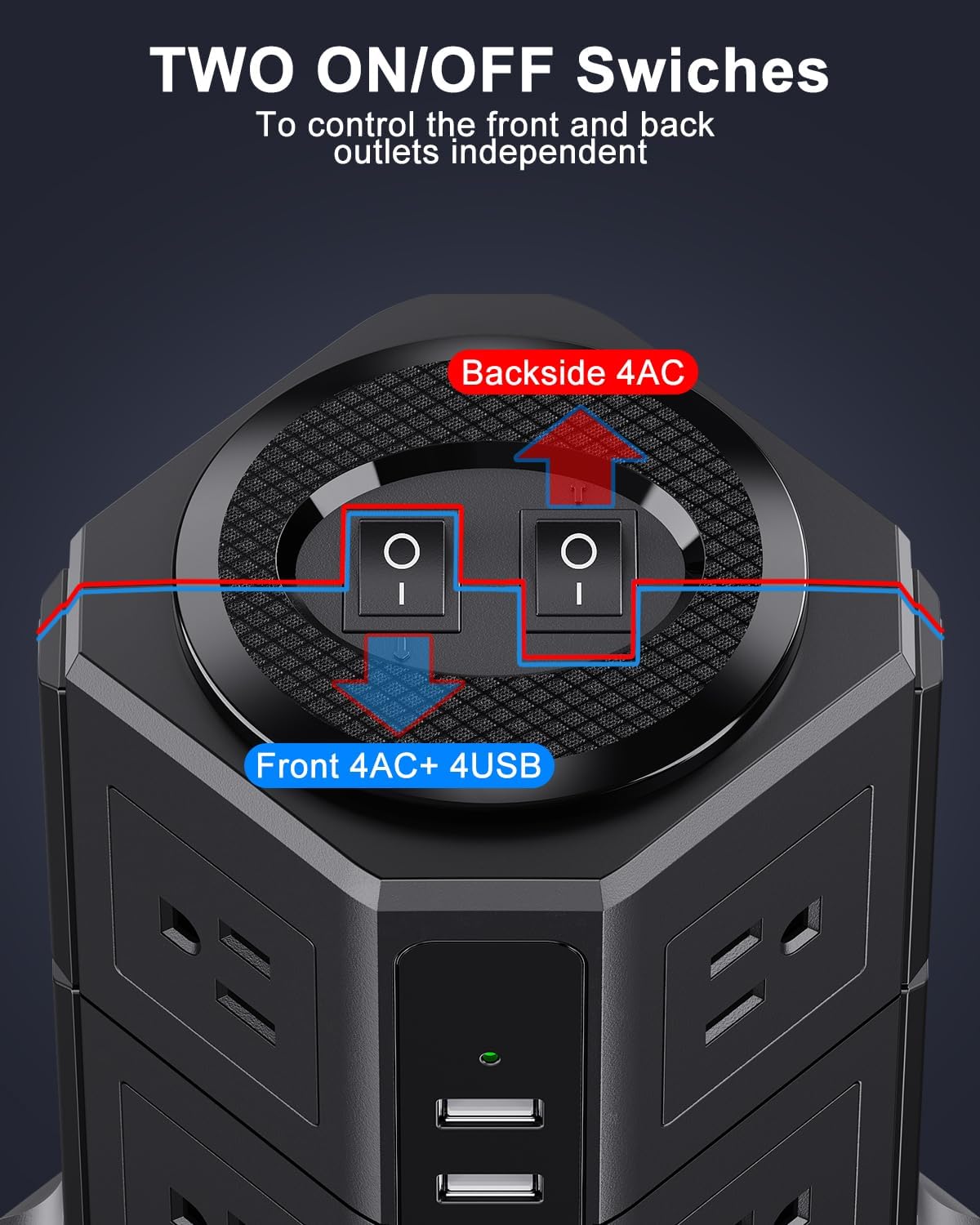 Thumbnail 5 de Surge Protector Tower 8 AC 4 USB Ports 6.5 ft ๐ชซ