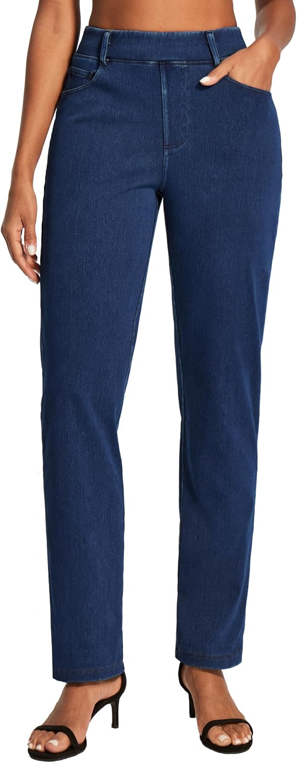 Detalle de IUGA Straight Leg Jeans for Women: Cloud-Like Stretch Pull-On High-Waisted Jeans