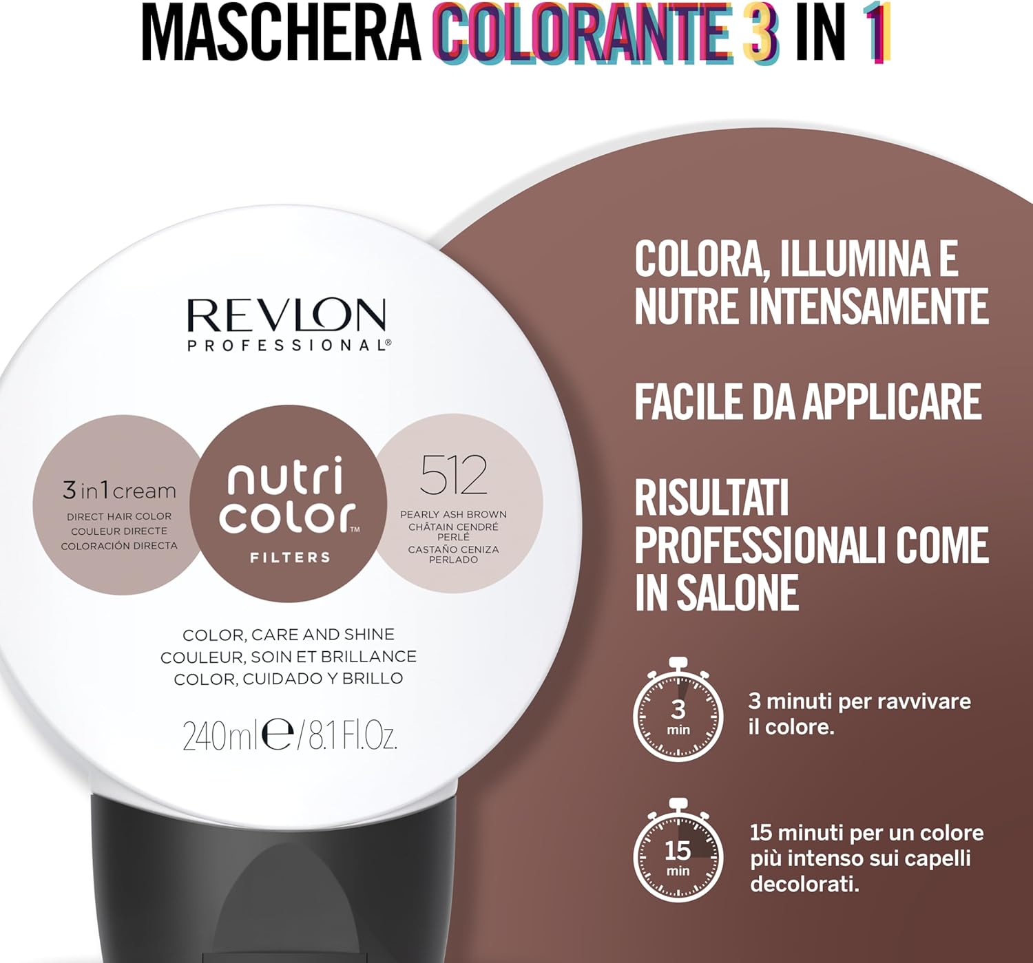 Thumbnail 1 de Revlon Professional Nutri Color Filters 3 in 1 Pearly Ash Brown 512, maschera colorante semipermanente 240 ml