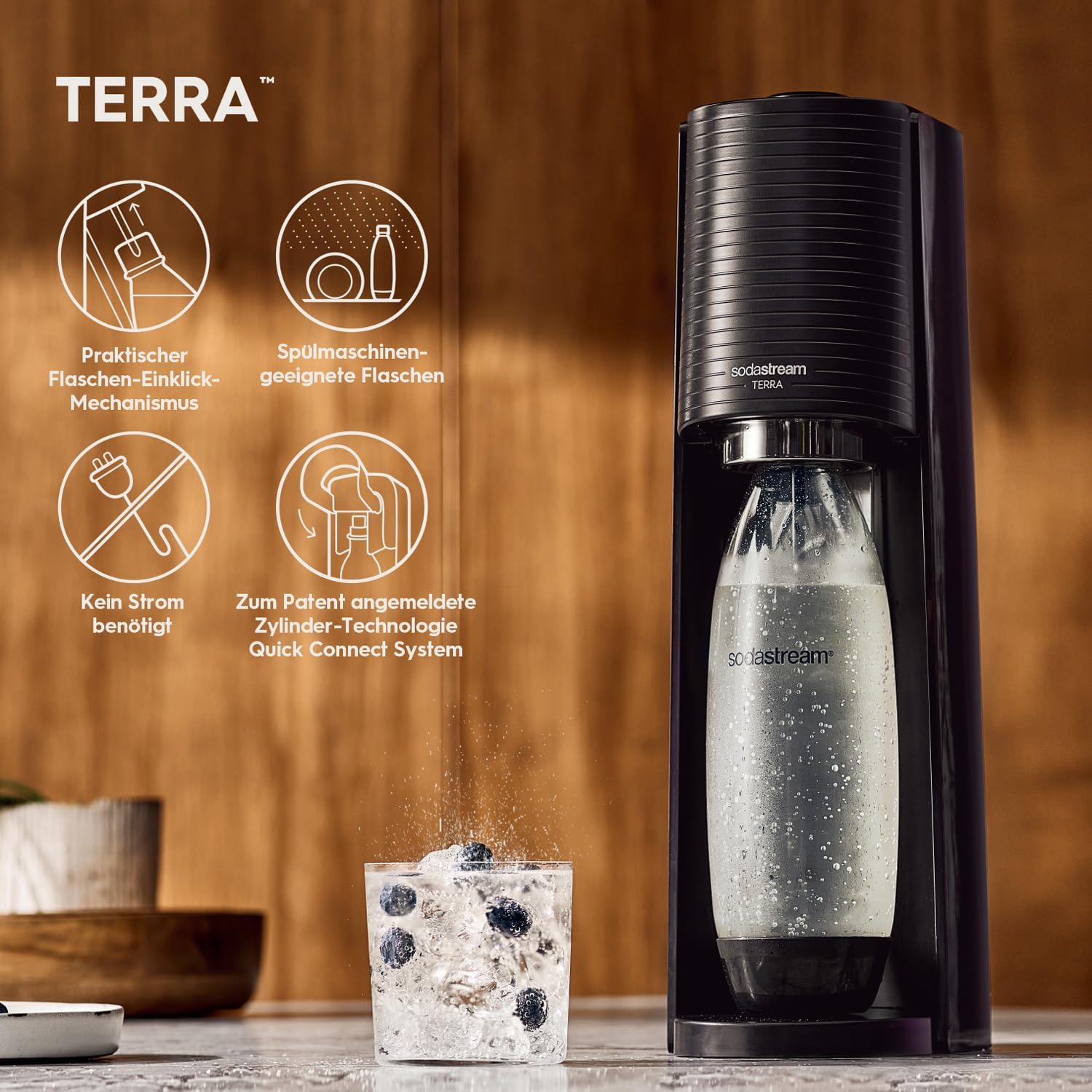 Thumbnail 2 de Sodastream Terra – Machine à eau pétillante avec CO₂ Quick Connect, 60L, deux bouteilles incluses (1L et 0,5L), sans BPA, noir