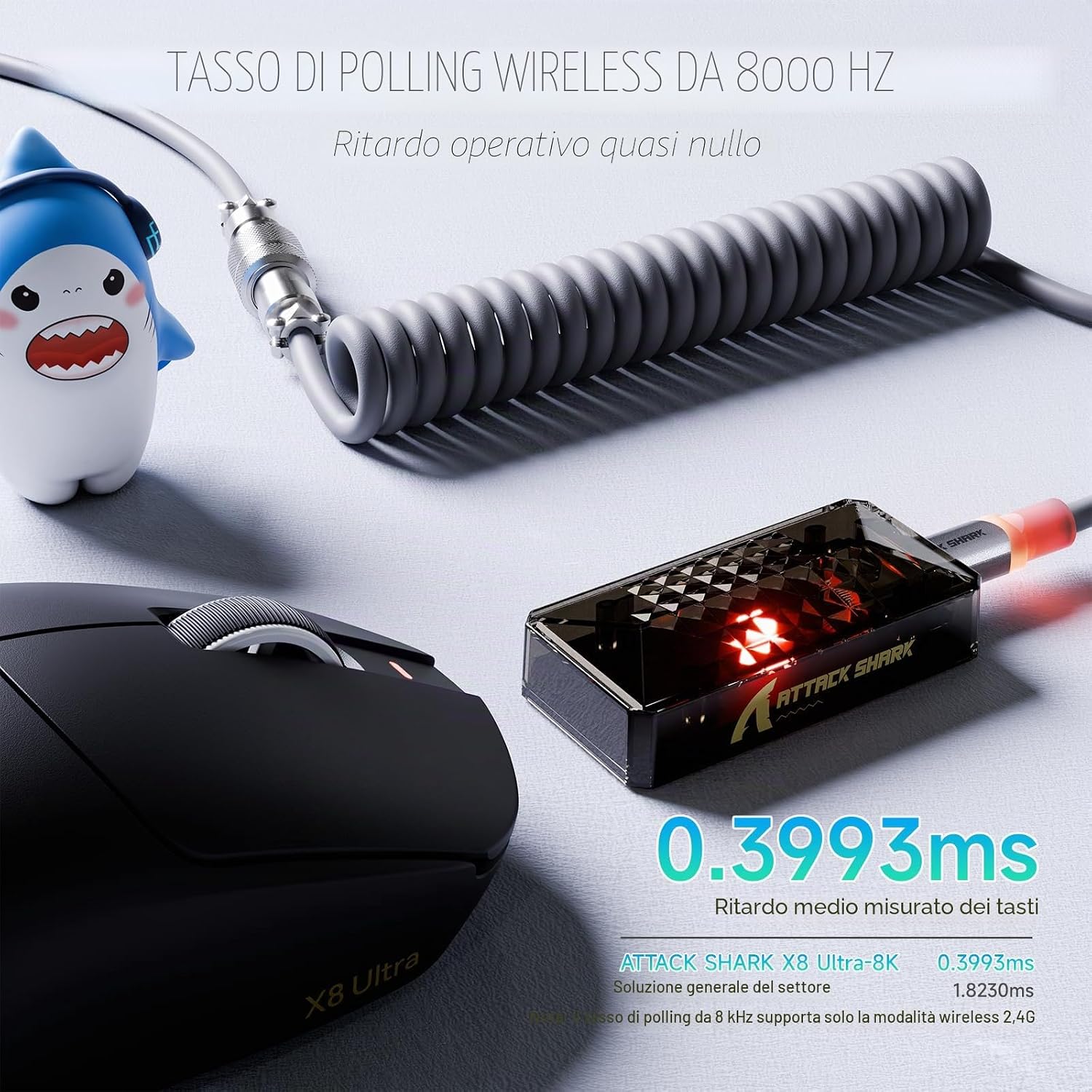 Detalle 2 de ATTACK SHARK X8 Ultra: Mouse da gaming senza fili da 8KHz con rivestimento freddo e leggerezza da 55 g