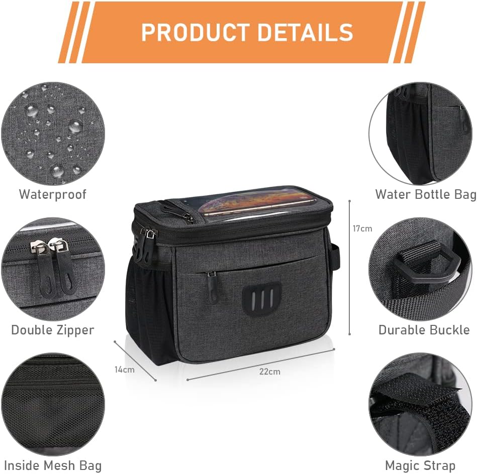 Thumbnail 1 de flintronic Sacoche de guidon vélo étanche 6L avec support téléphone (22x17x14 cm) — Noir