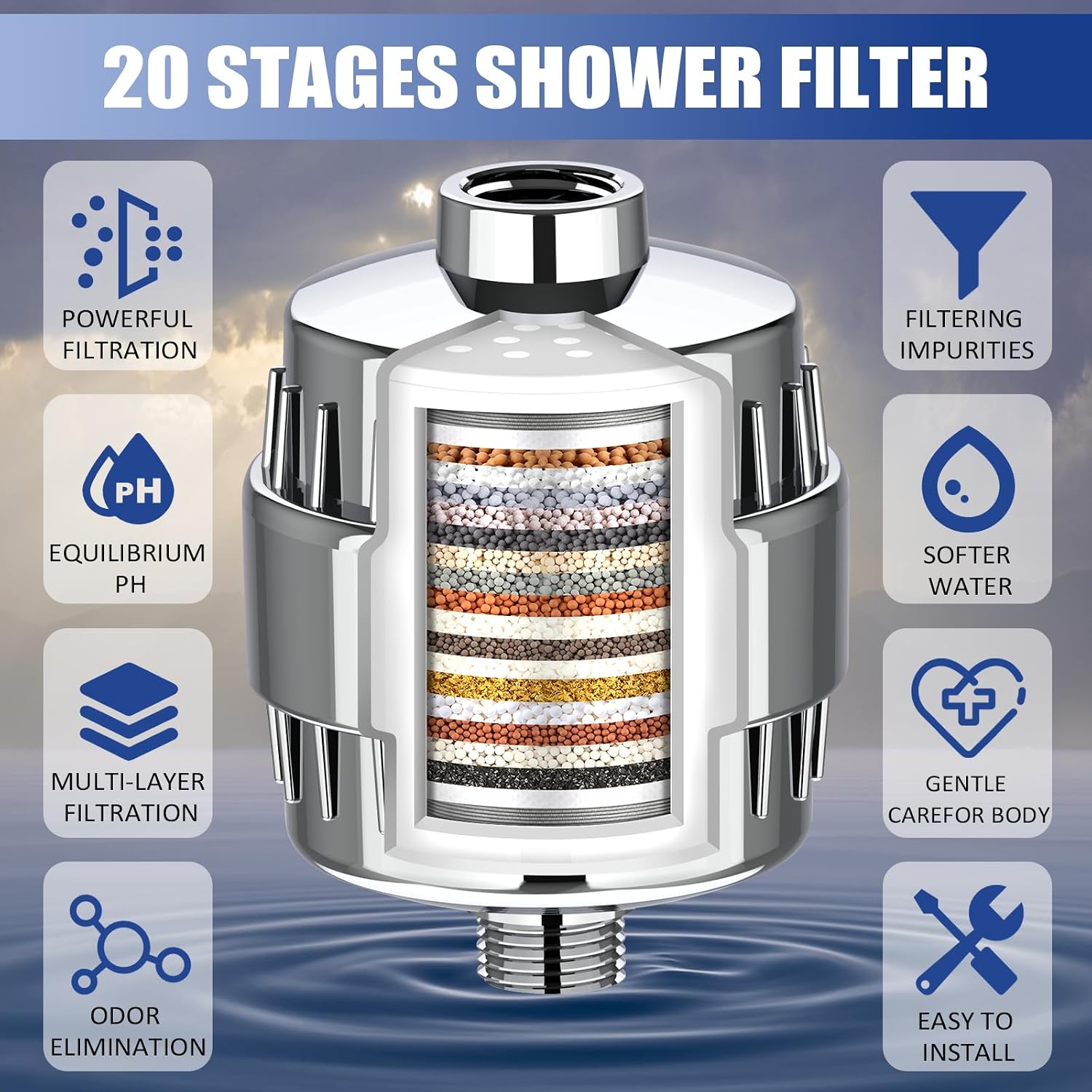 Detalle de Dwavele SF-001 20-Stage Shower Filter with High-Flow Design