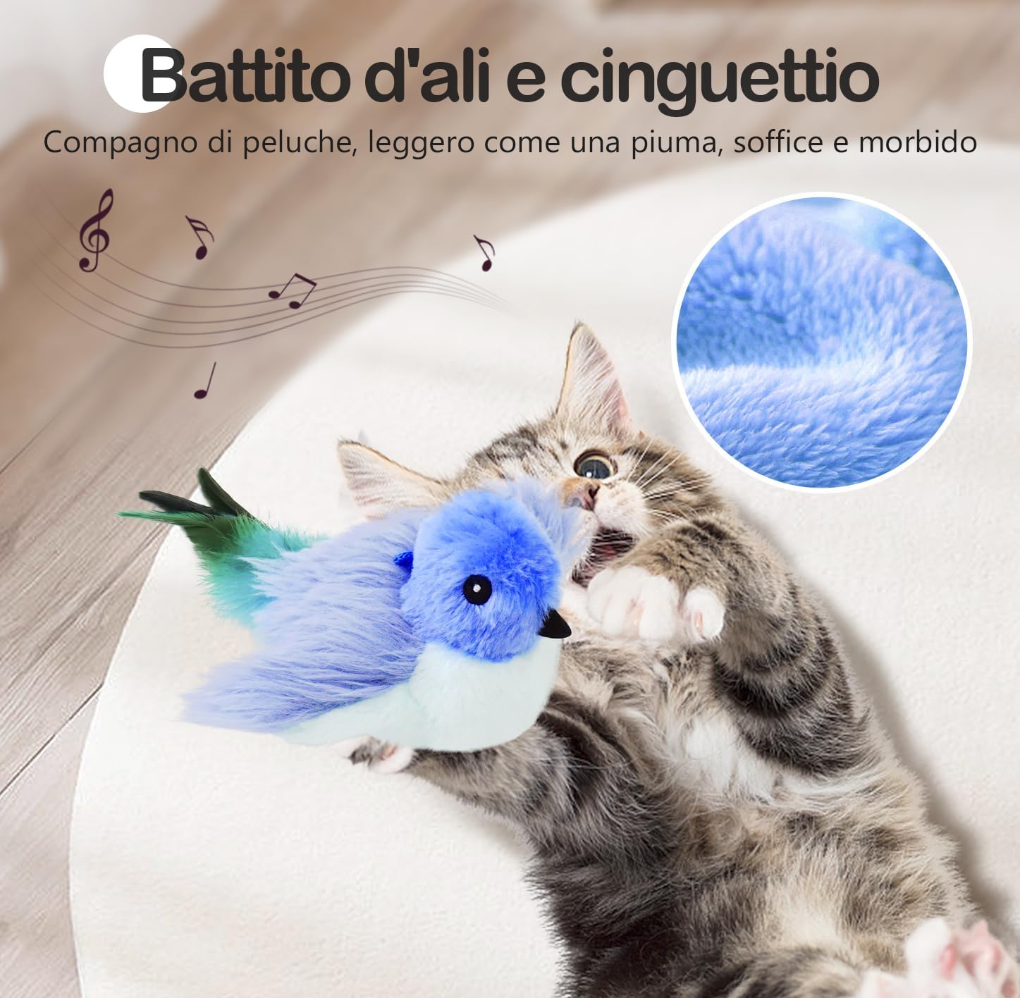 Detalle de Migipaws Giocattolo per gatti: uccellino interattivo 3 in 1 con erba gatta, ricaricabile