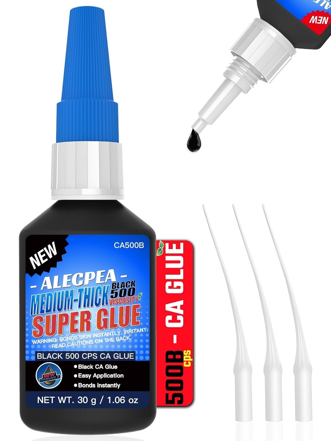 ALECPEA Black Medium CA Glue 30g for Dark Repairs – 500 cps, ideal for rubber, leather and dark plastics