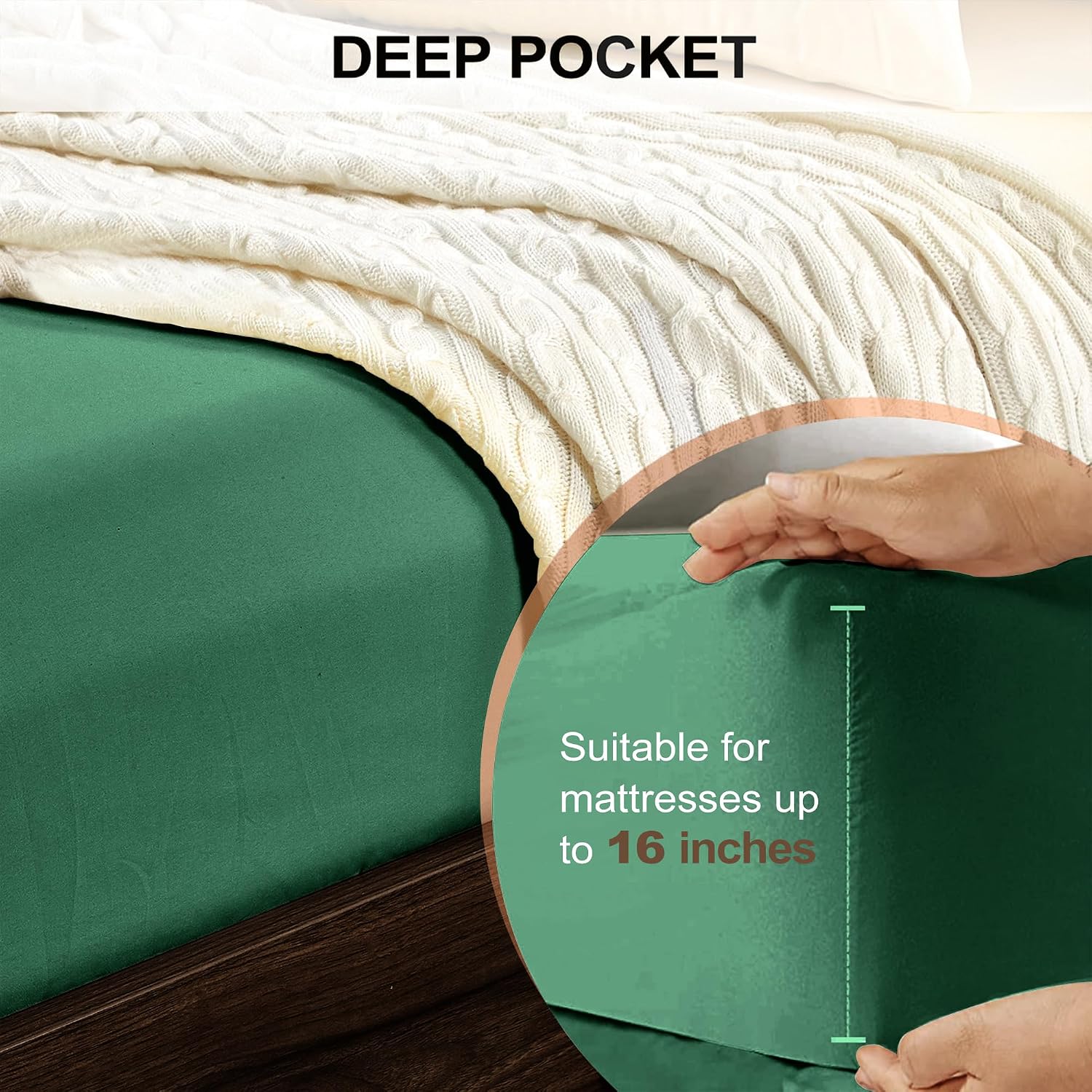 Detalle 2 de FreshCulture FC-01 Twin Fitted Sheet, Brushed Microfiber, Dark Green