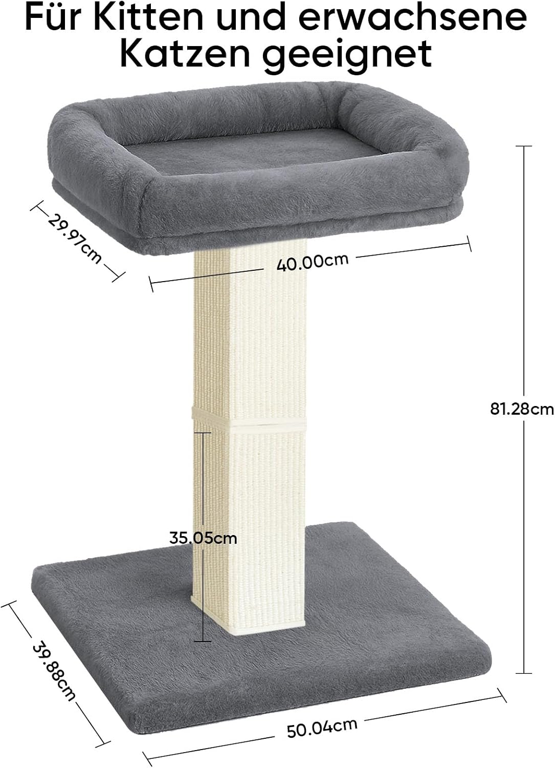 Detalle de AGYM Kratzbaum für Katzen, 81,3 cm – vertikaler Kratzbaum mit erhöhtem Bett, Sisal- und Teppich-Kratzoberfläche, grau