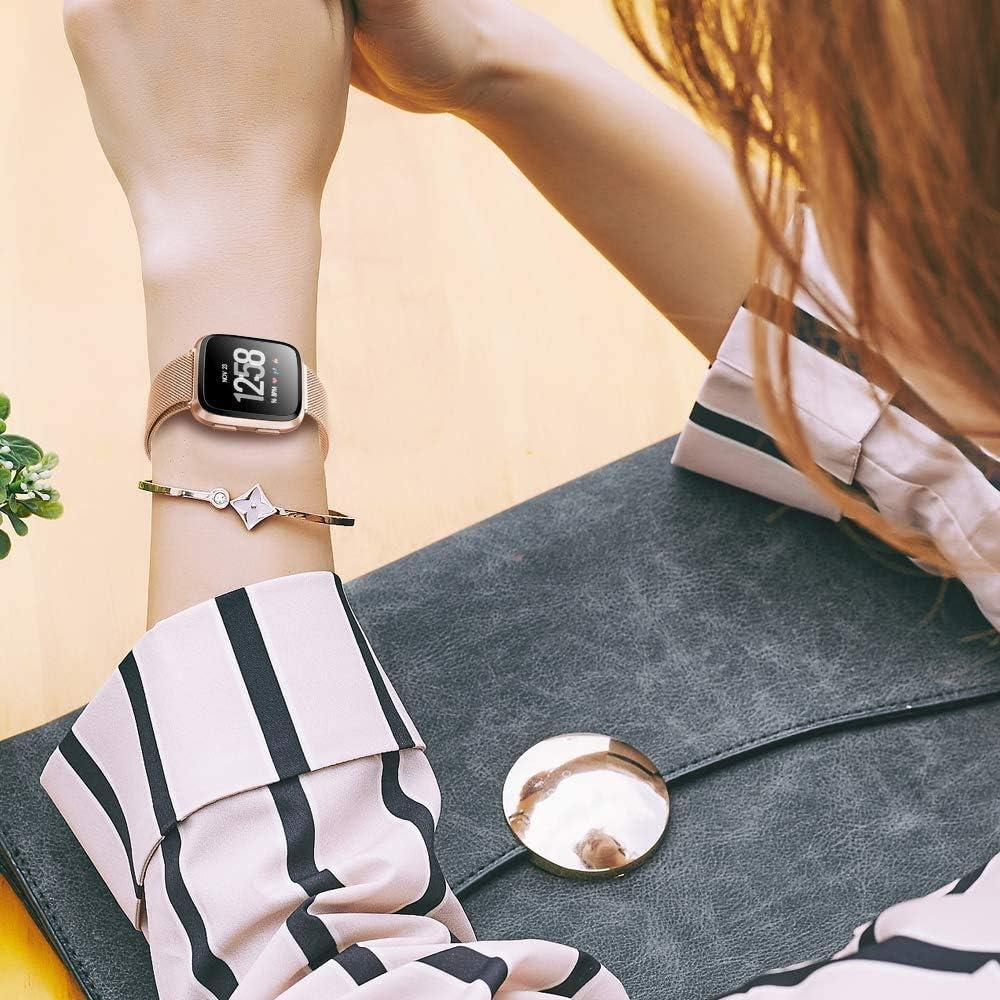 Detalle de INF Edelstahl Uhrenarmband Gold für Fitbit Versa 3 – elegantes Metallarmband, verstellbar
