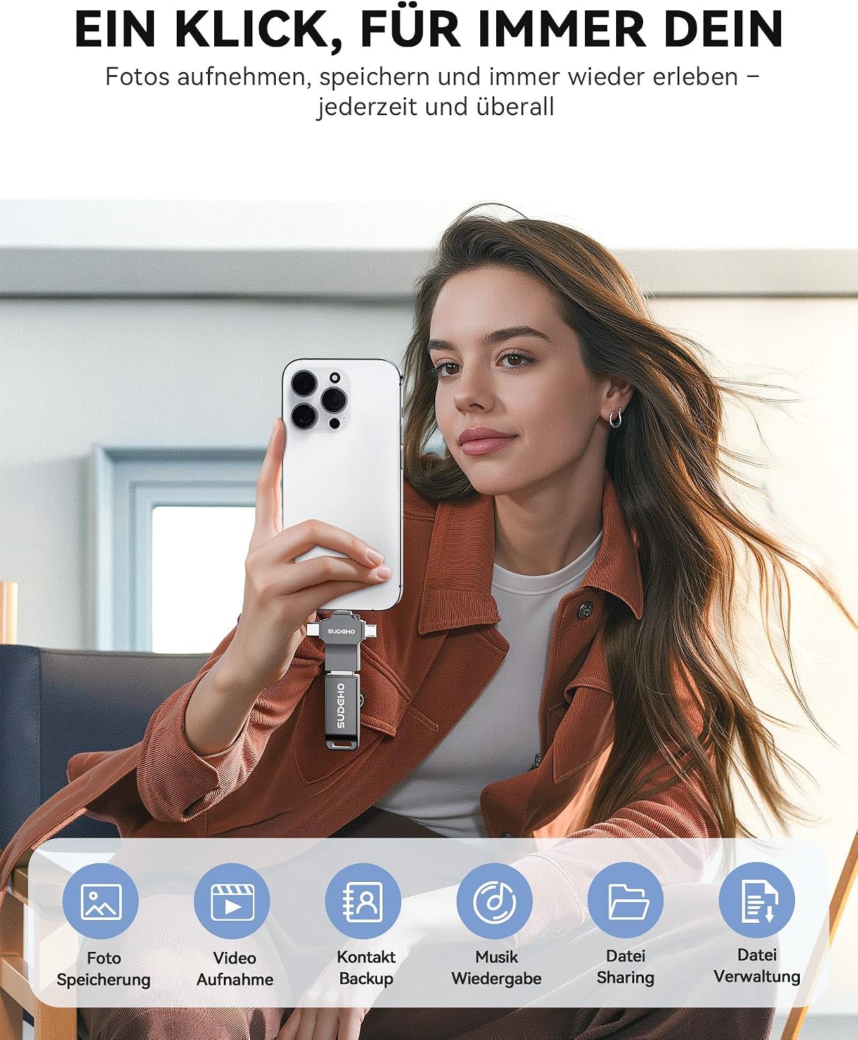 Detalle 2 de SUDEHO MFi USB‑Stick 128 GB für iPhone