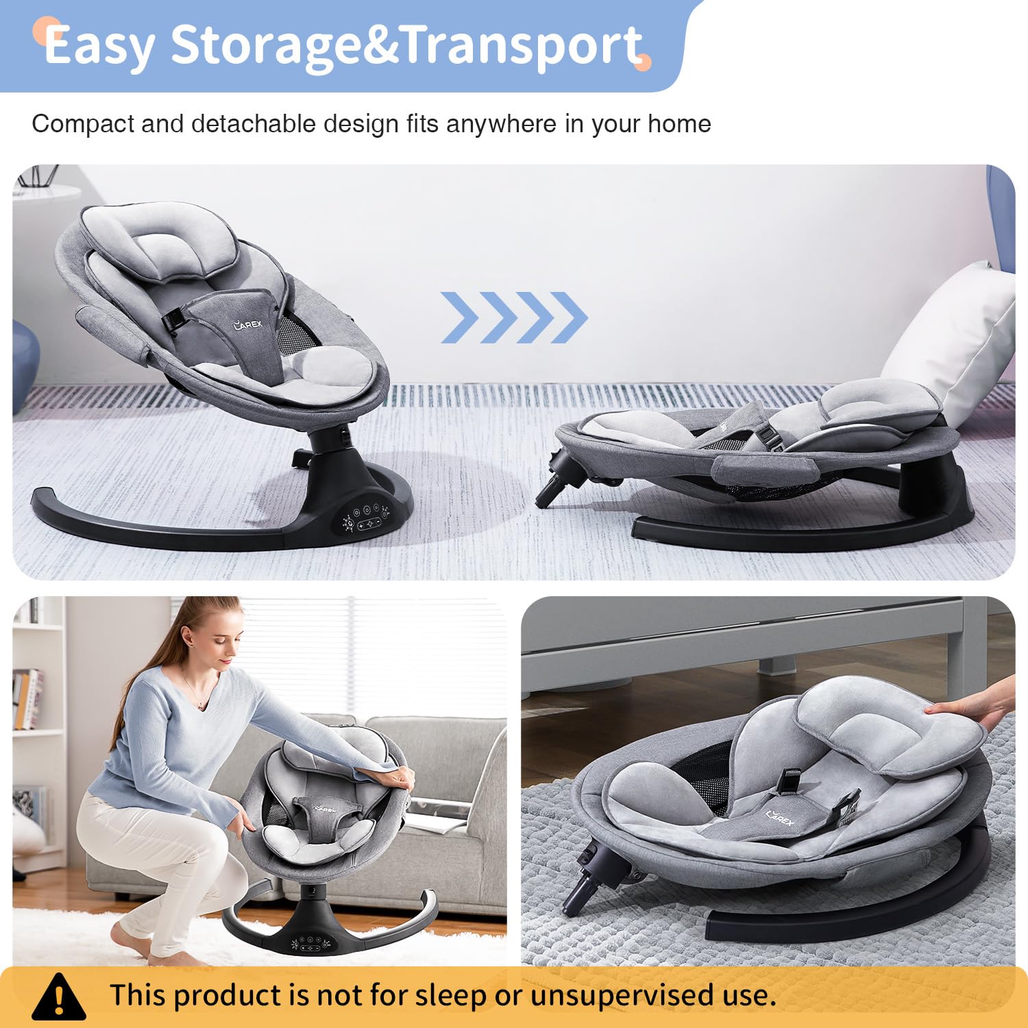 Thumbnail 5 de LAREX Baby Swing 5 Speeds, Bluetooth & Remote 👶