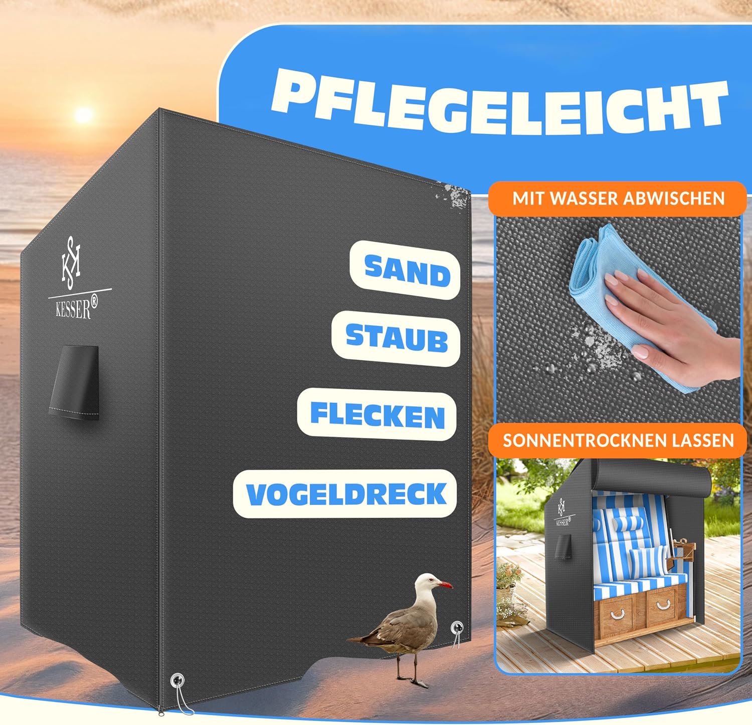 Thumbnail 5 de KESSER Premium Strandkorb Schutzhülle – 120x90x160 cm, UV- & wasserdicht, 600D Oxford-Gewebe, belüftete Abdeckung in Anthrazit