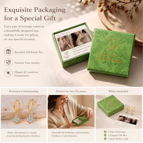 Thumbnail 6 de ATTILA 3-Pair 14k Gold-Plated Earring Set with Studs and Huggie Hoops