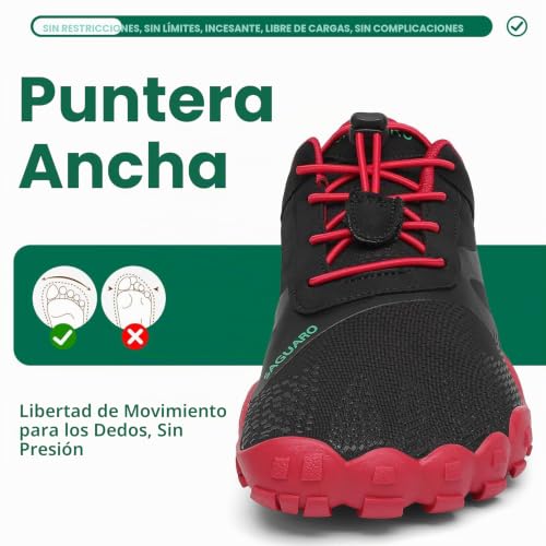 Thumbnail 1 de SAGUARO Zapatillas barefoot minimalistas de trail, suela antideslizante, rojas, talla 40